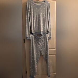 Honeydew Women's 2-Piece Fleece Lounge Pajama Set, Light Blue & White Hearts